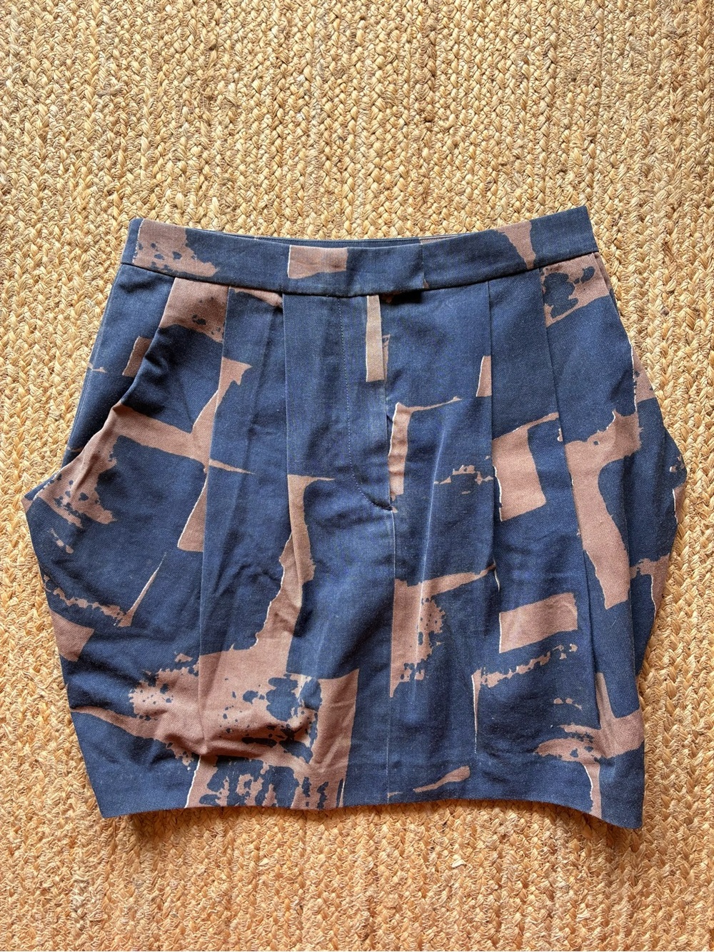 Mini Skirt by Swedish brand COS in Abstract Navy and Cocoa Print